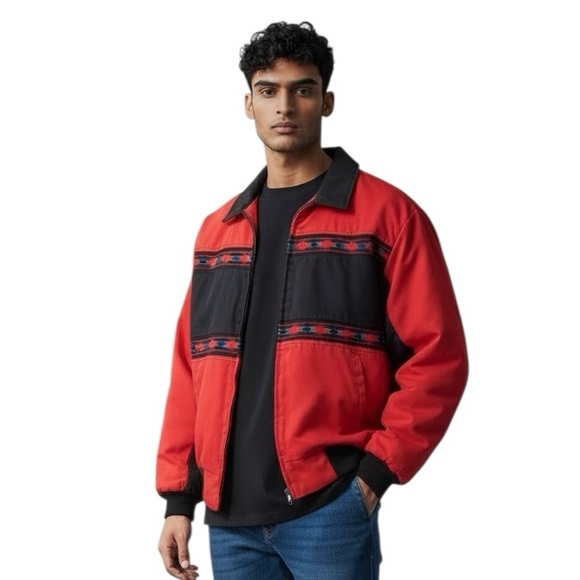 Vintage Santa Fe Trail Blanket Lined Red and Black Men's Western Jacket